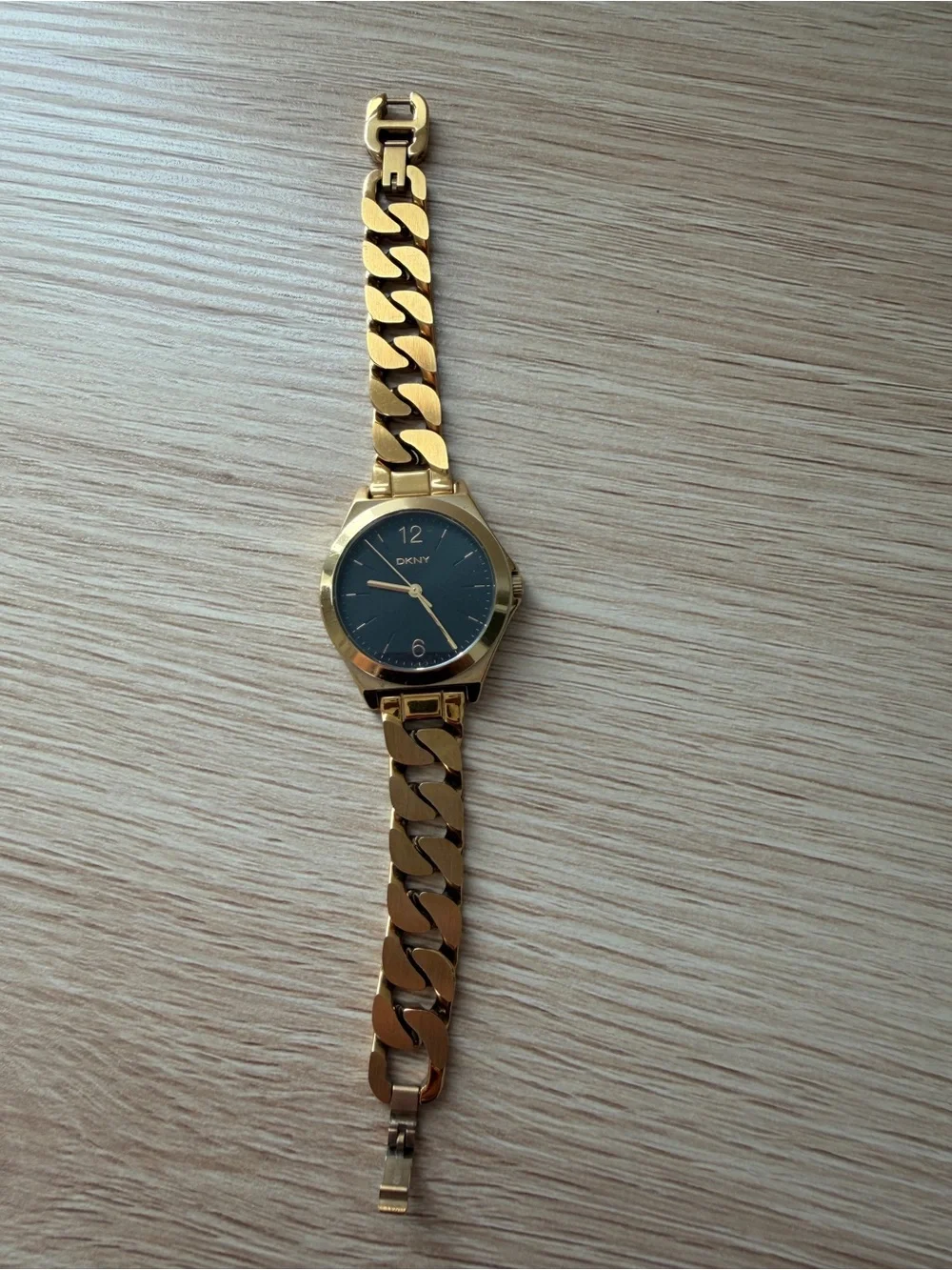 DKNY Gold Tone Bracelet Watch with Black Dial